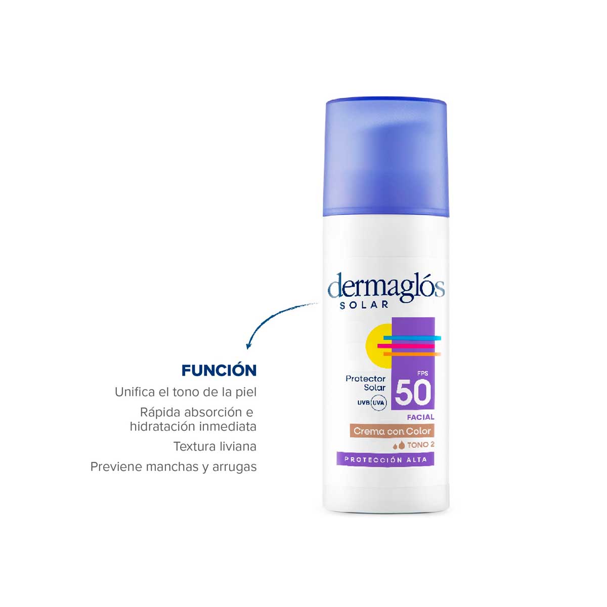 Protector Solar Facial Dermagl&oacute;s FPS 50 Tono 2 crema 50 g image number 5